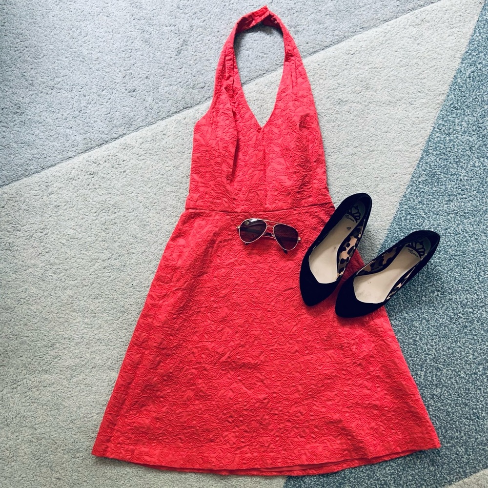 Ann Taylor Petite Coral Halter Sun Dress